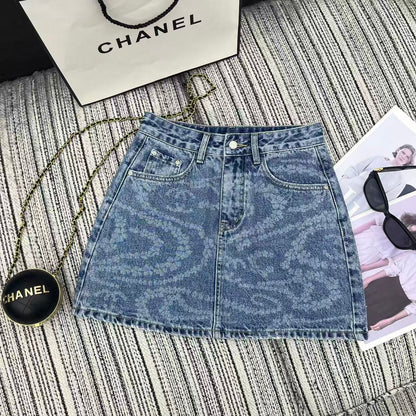 25 Early Spring and Summer Design Printed Denim A-Line Skirt