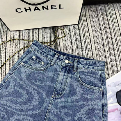 25 Early Spring and Summer Design Printed Denim A-Line Skirt