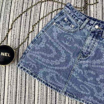 25 Early Spring and Summer Design Printed Denim A-Line Skirt