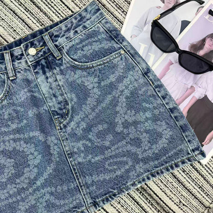 25 Early Spring and Summer Design Printed Denim A-Line Skirt