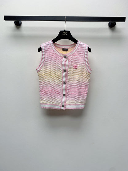 25SS Spring and Summer New Round Neck Colorblock Button Cardigan Vest