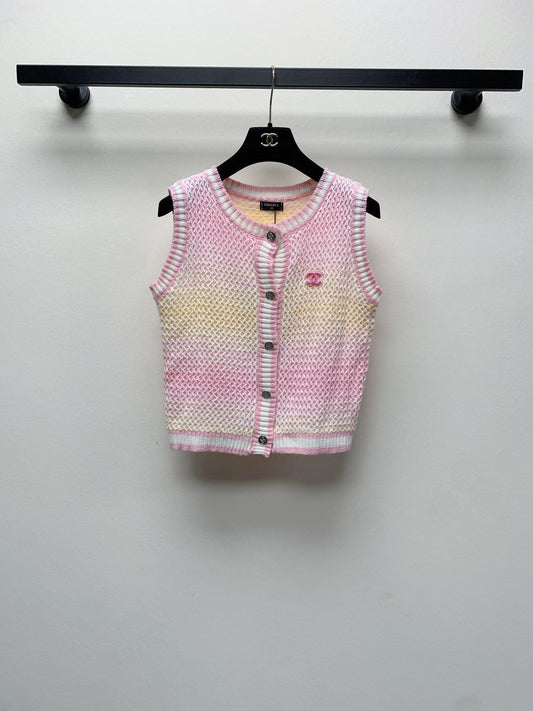 25SS Spring and Summer New Round Neck Colorblock Button Cardigan Vest