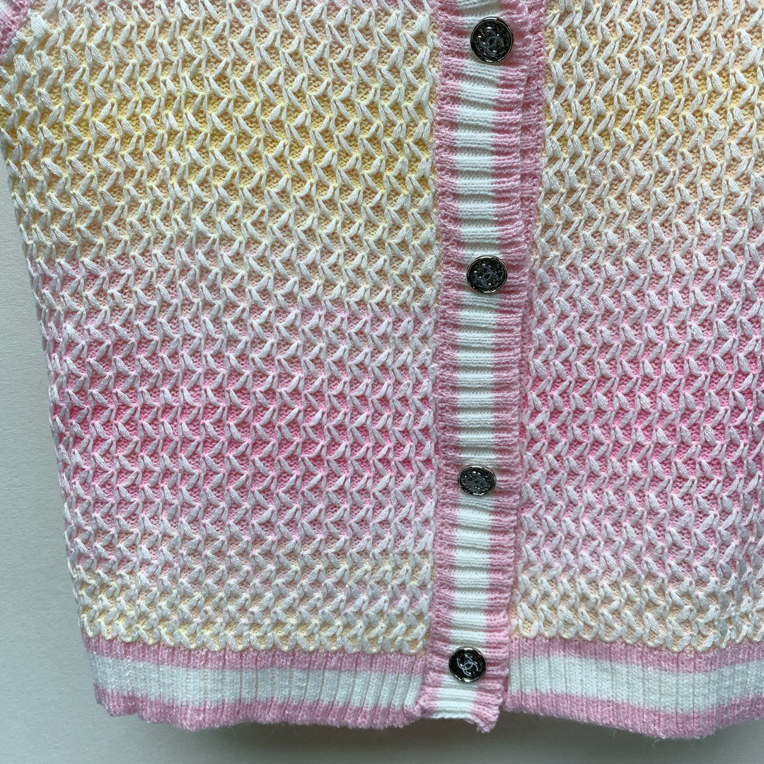 25SS Spring and Summer New Round Neck Colorblock Button Cardigan Vest