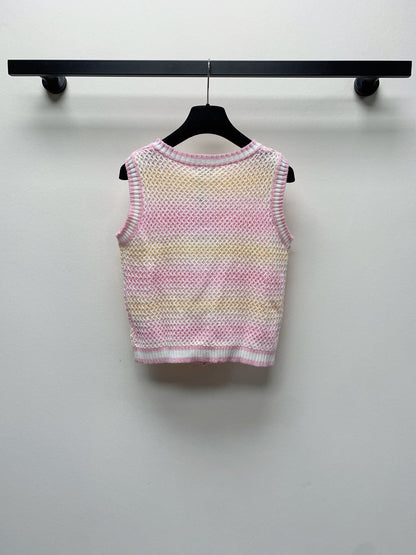 25SS Spring and Summer New Round Neck Colorblock Button Cardigan Vest