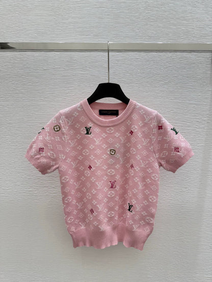 25ss round neck colorful knitted short sleeve T-shirt