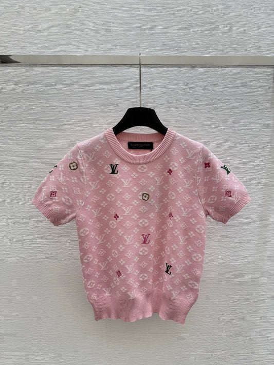 25ss round neck colorful knitted short sleeve T-shirt