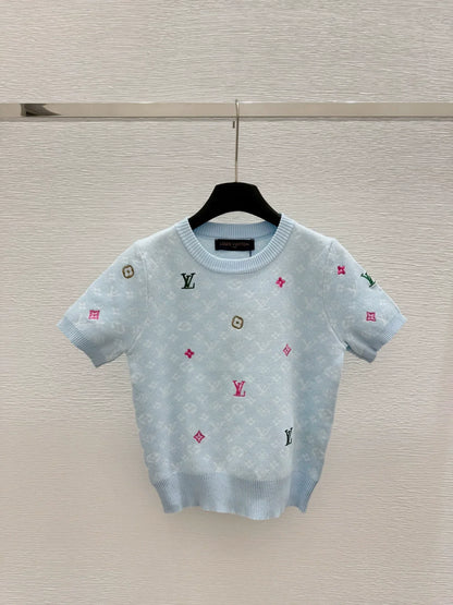 25ss round neck colorful knitted short sleeve T-shirt