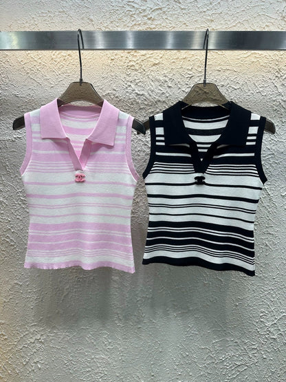25 Spring and Summer Latest Collection! Lapel Striped Knitted Vest