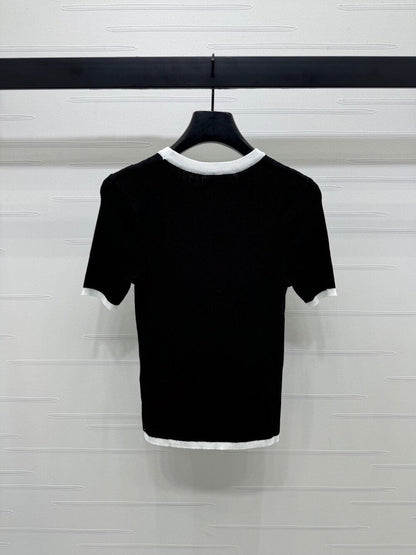 25 Spring and Summer New Color-contrast Striped Round Neck Short Sleeve