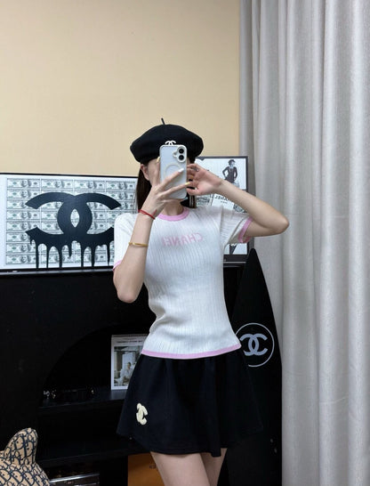 25 Spring and Summer New Color-contrast Striped Round Neck Short Sleeve