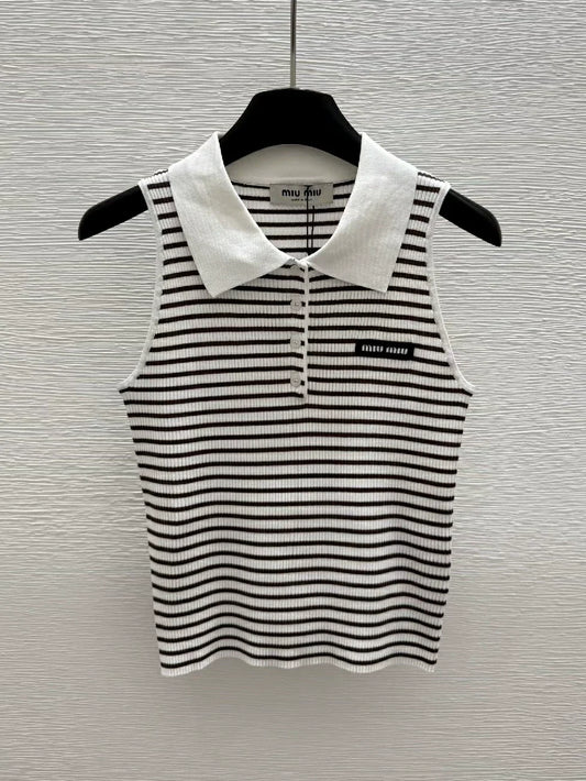 25 Spring/Summer Lapel Striped Knitted Vest
