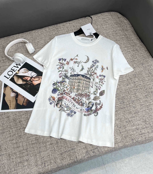 25 Early Spring New Print Black Diamond Beaded Letter Pattern T-shirt