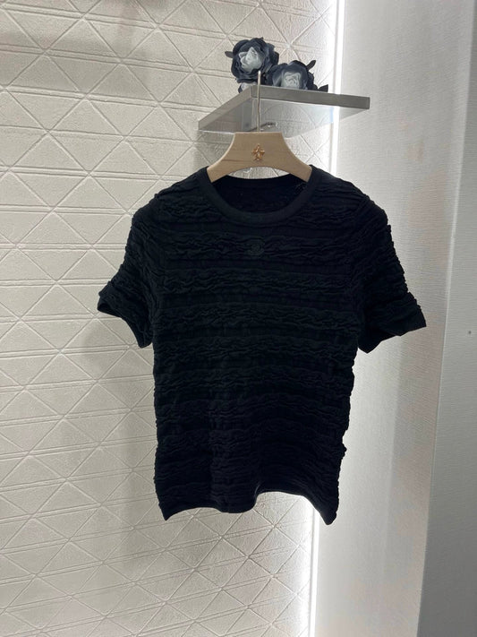 25 Early Spring New Embroidered Bubble Texture Knitted Short Sleeves