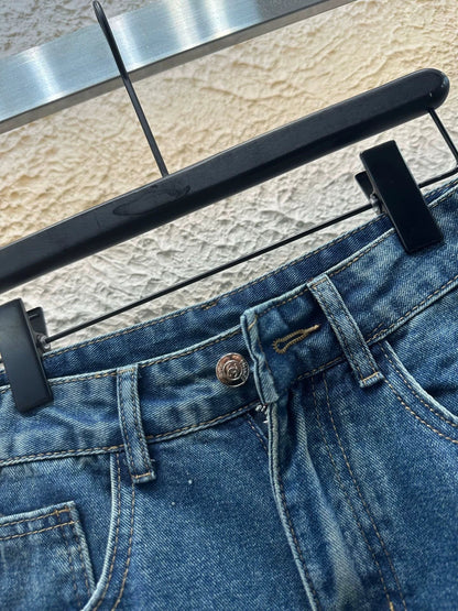 25 Summer Embroidered Camellia Craft Denim Shorts