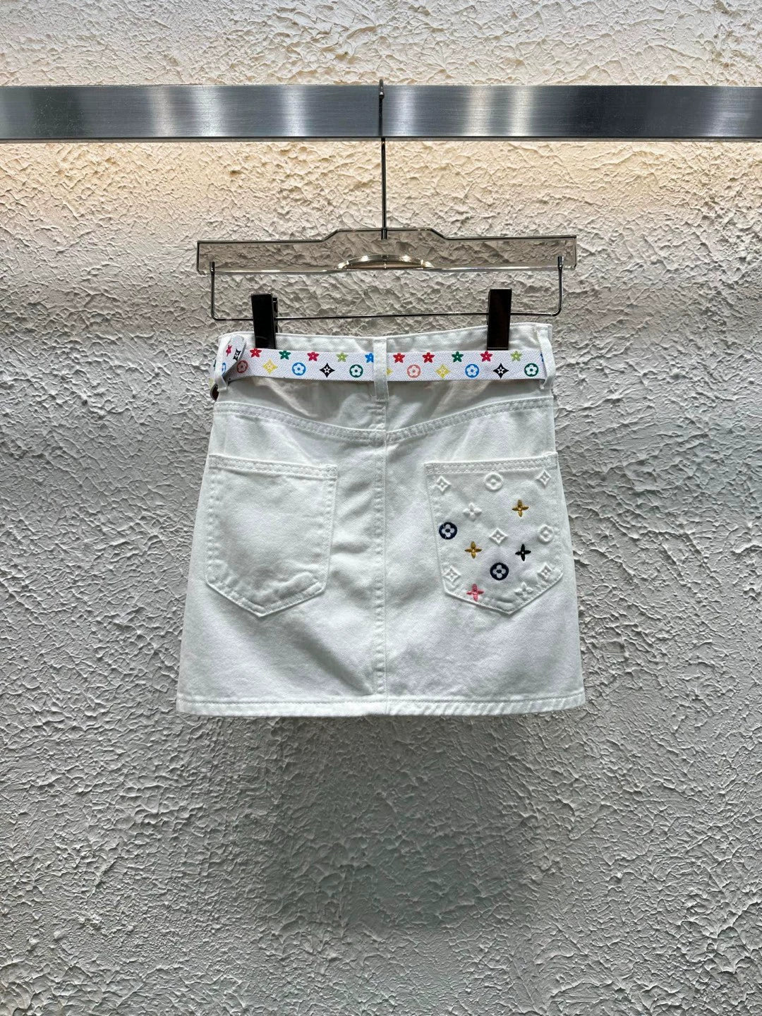 25 Summer New Embroidered Letters Washed Denim Skirt (With Belt)