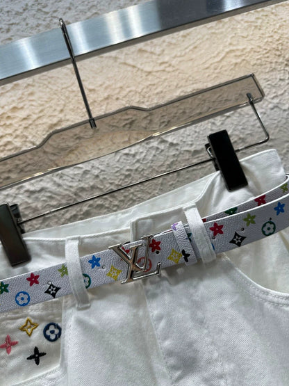 25 Summer New Embroidered Letters Washed Denim Skirt (With Belt)