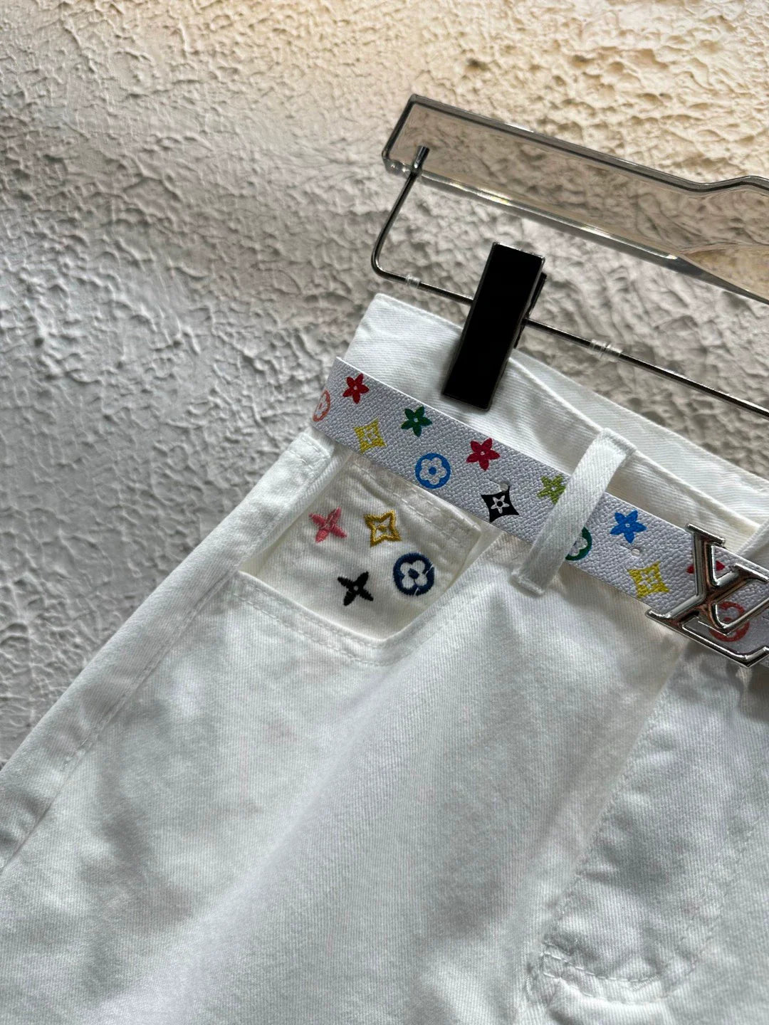 25 Summer New Embroidered Letters Washed Denim Skirt (With Belt)