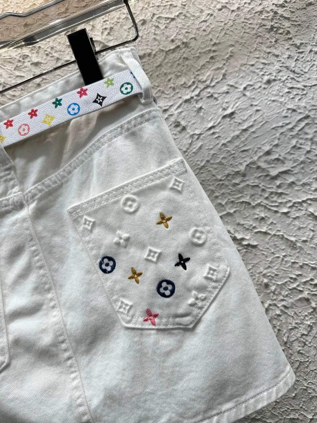25 Summer New Embroidered Letters Washed Denim Skirt (With Belt)