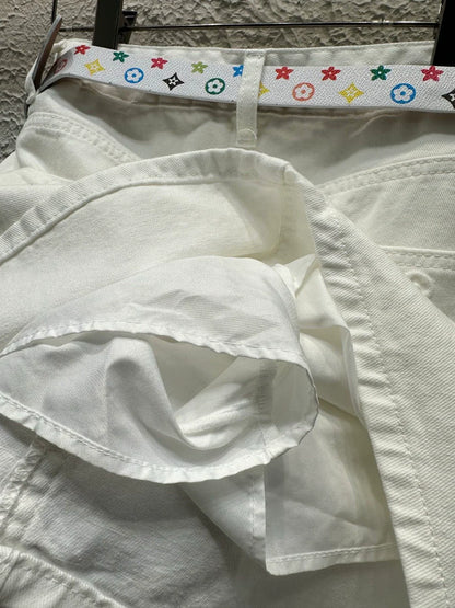 25 Summer New Embroidered Letters Washed Denim Skirt (With Belt)