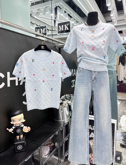 25ss new spring dark pattern jacquard knitted T-shirt