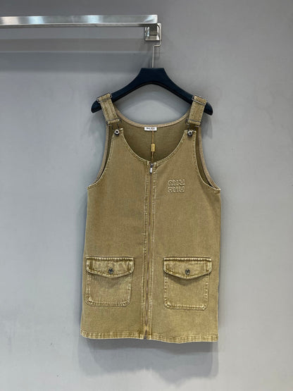 25 new letter jacquard denim overalls skirt