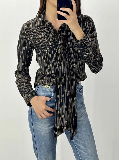 25fw Ribbon tie silk shirt