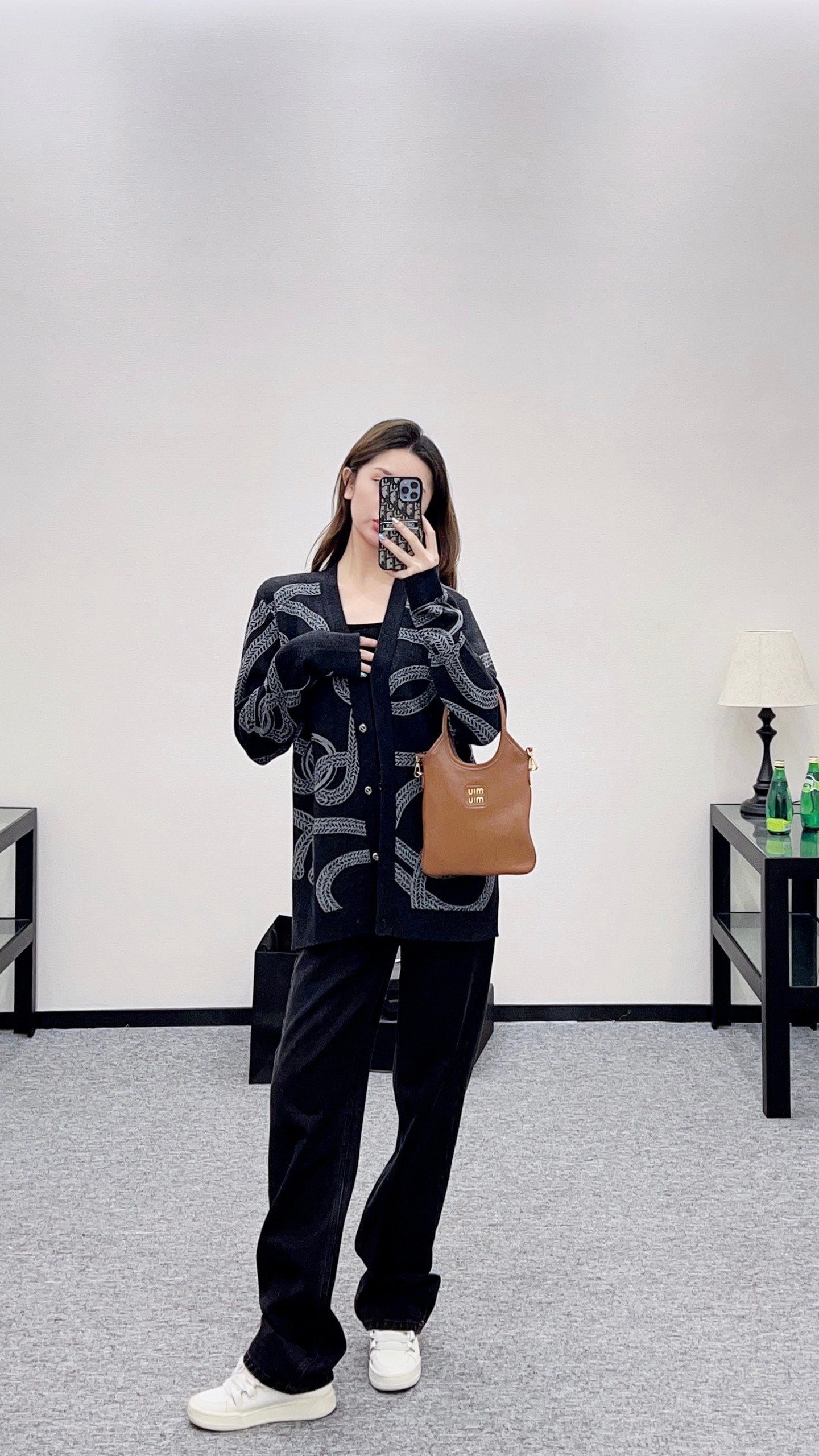 25fw Collision ribbon chain buckle cardigan