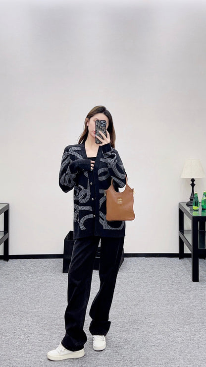 25fw Collision ribbon chain buckle cardigan