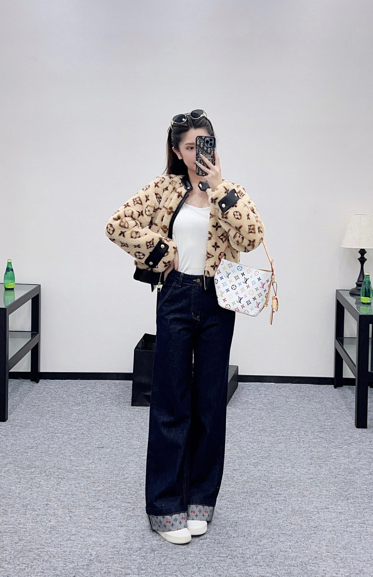 25fw Cherry print denim pants