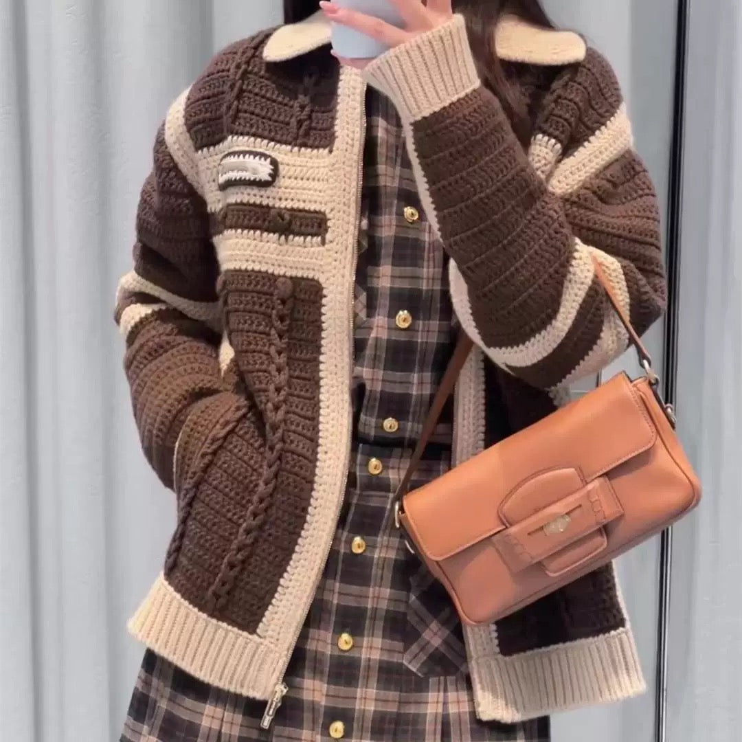 25fw Color blocked lapel cardigan