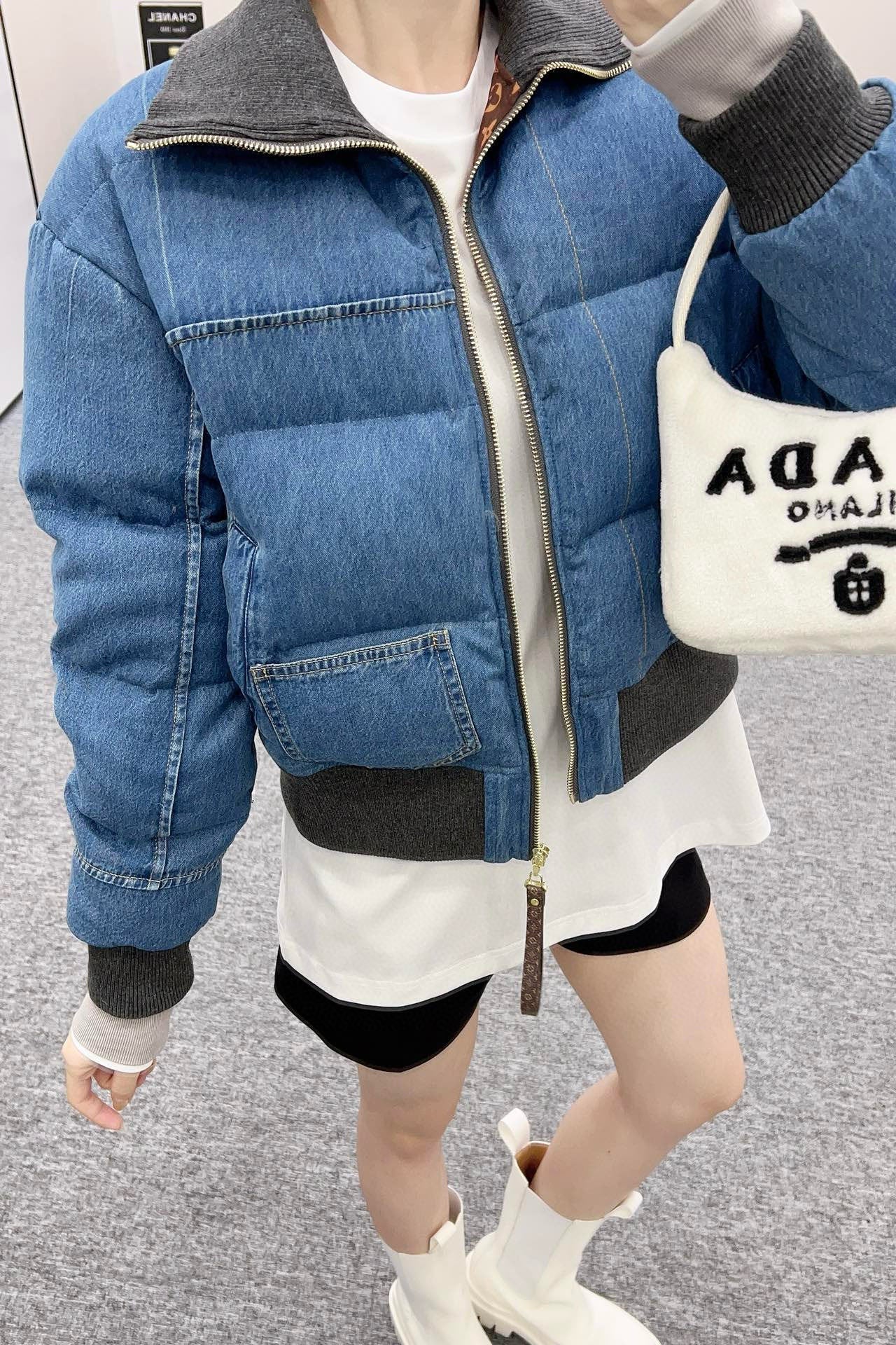 25fw Cowboy collar zipper jacket down