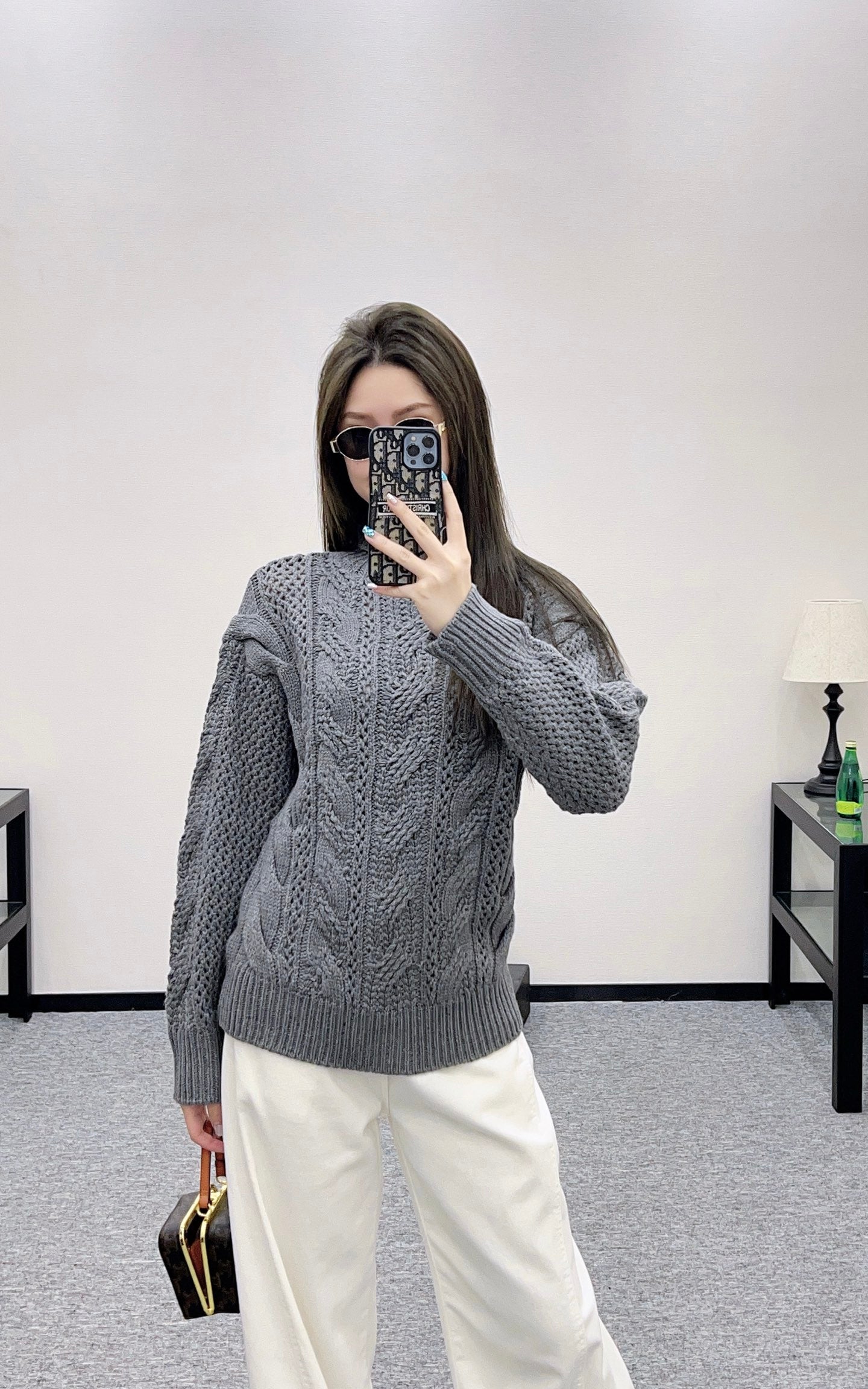 25fw High neck hollowed out crochet sweater