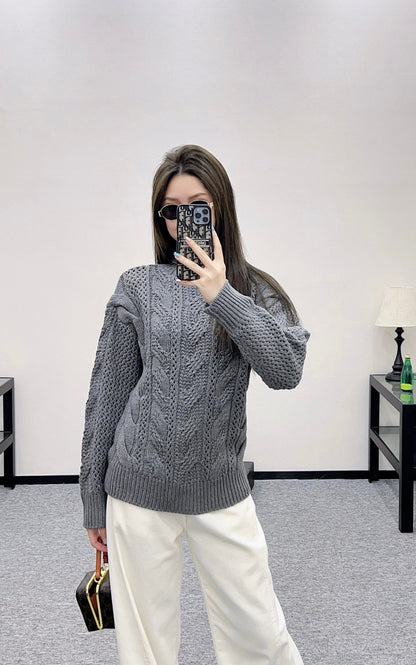 25fw High neck hollowed out crochet sweater