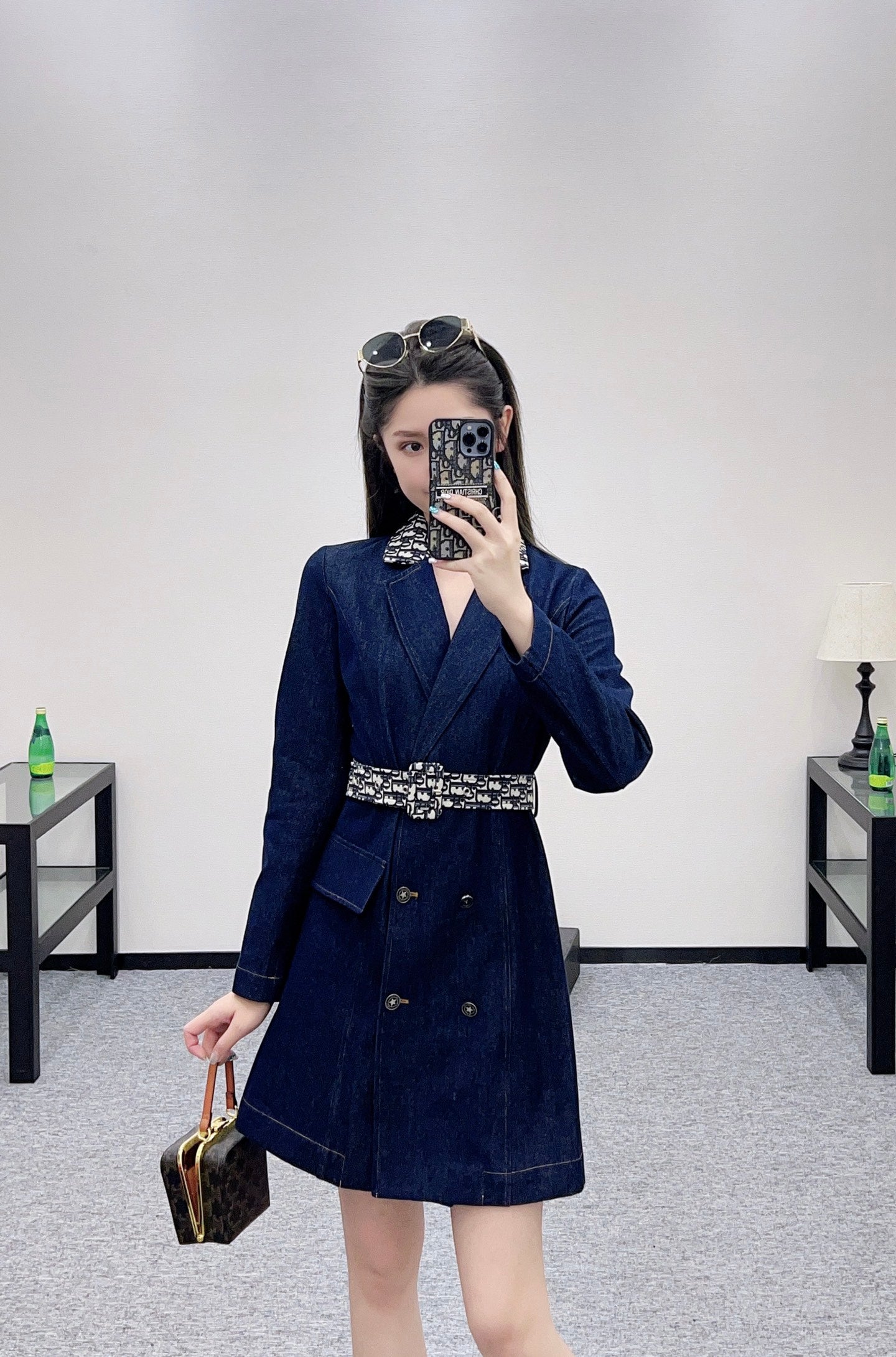 25fw Belt denim trench coat jacket