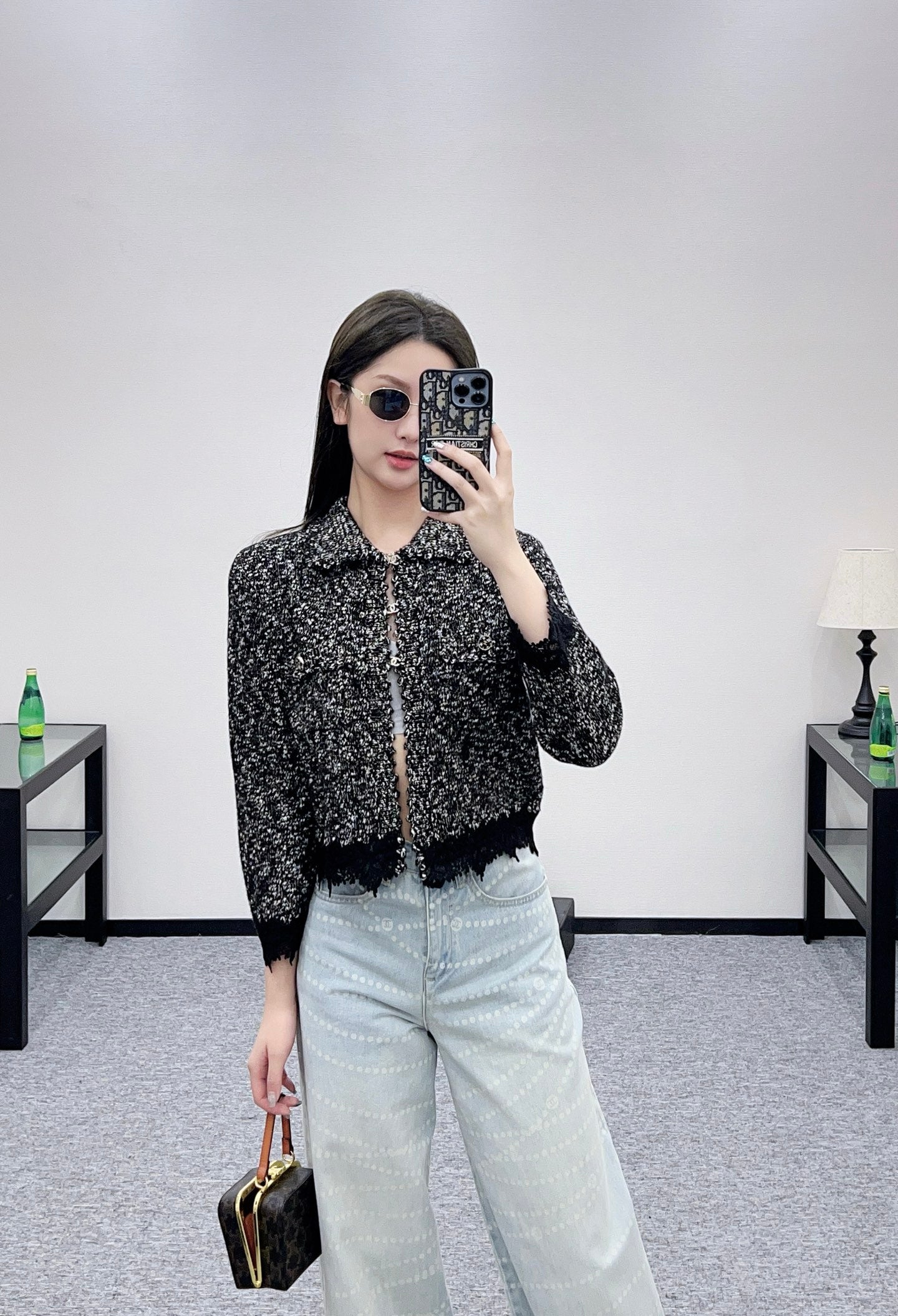 25fw Embroidered lace knitted cardigan