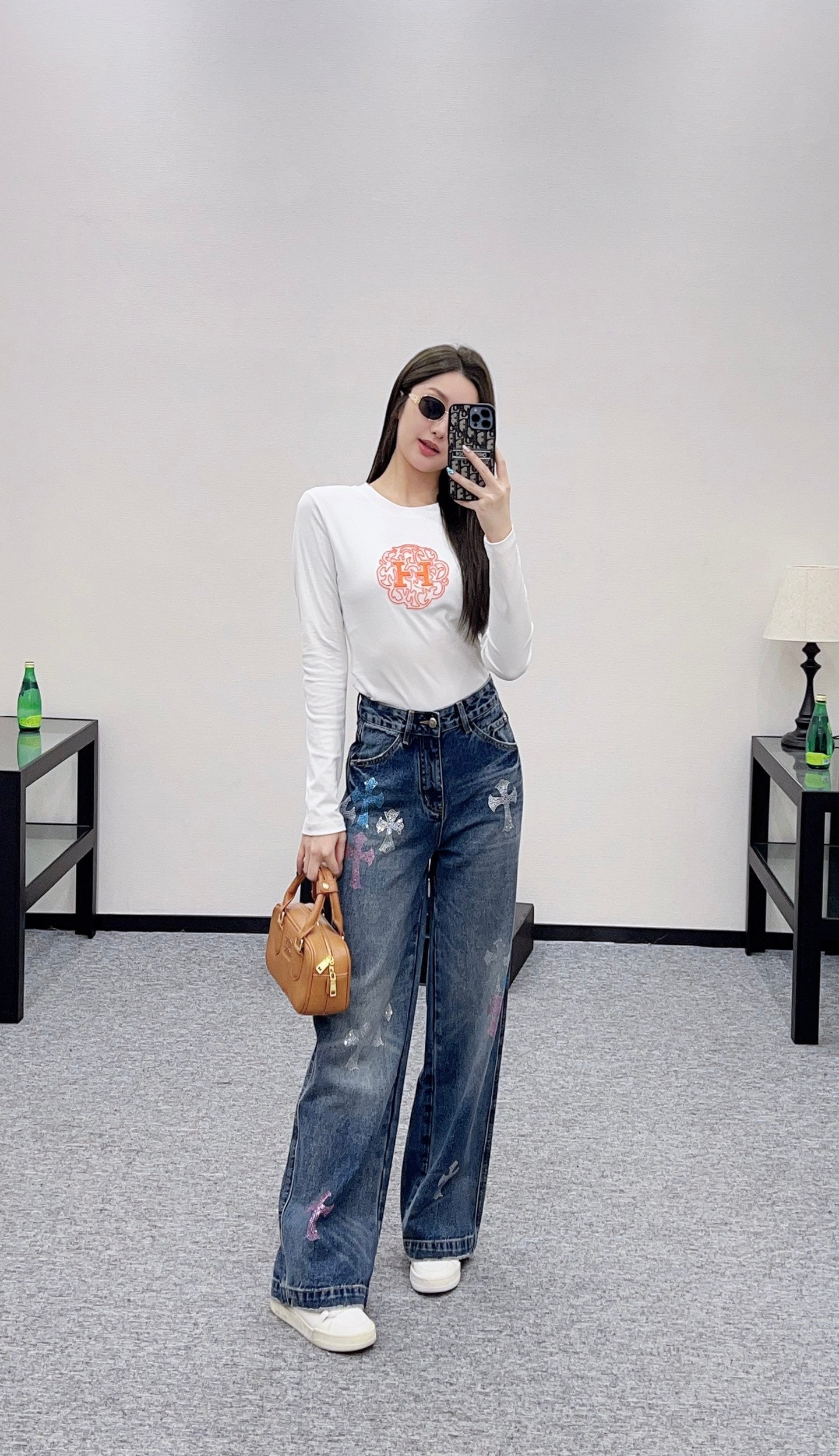 25fw Slim fit beaded logo top