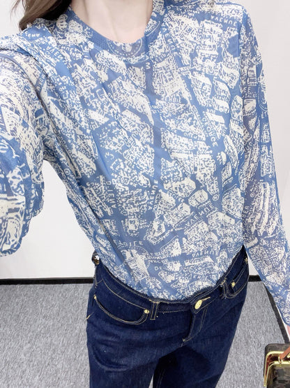 25fw Slim fit round neck printed base shirt