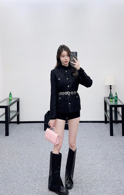 25fw Round neck belt woven jacket