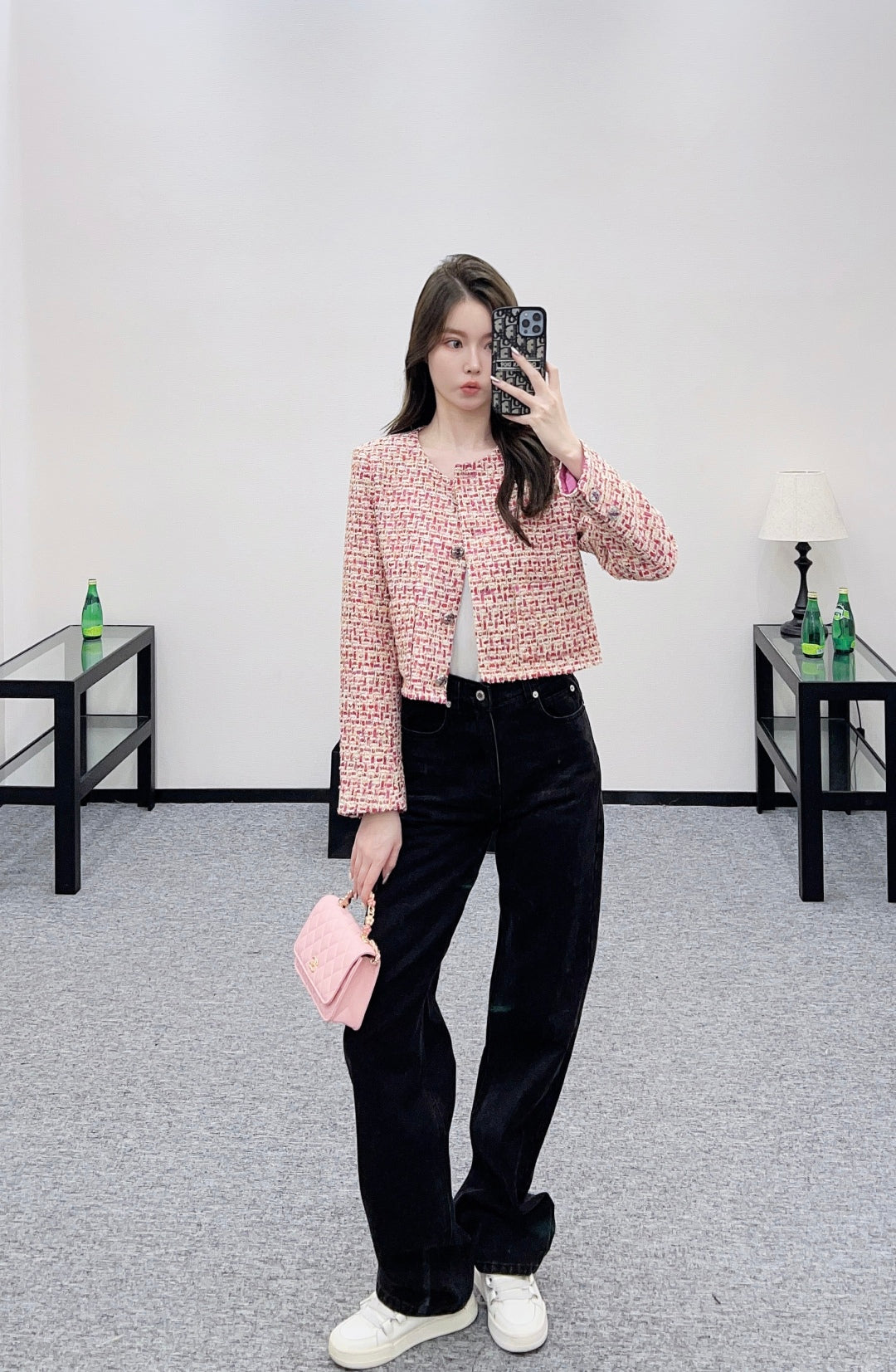 25fw Woven plaid round neck jacket