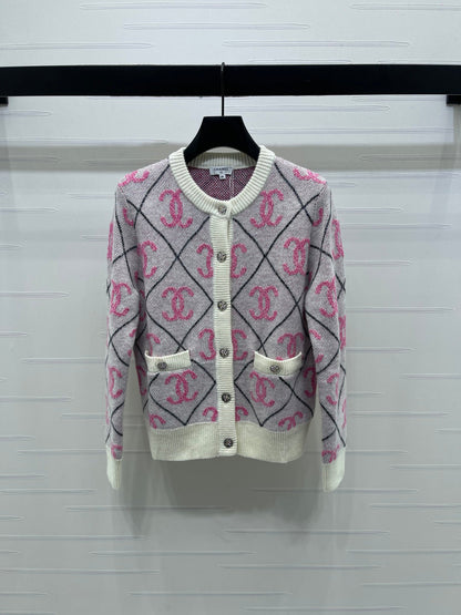 25fw Lingge round neck knitted cardigan