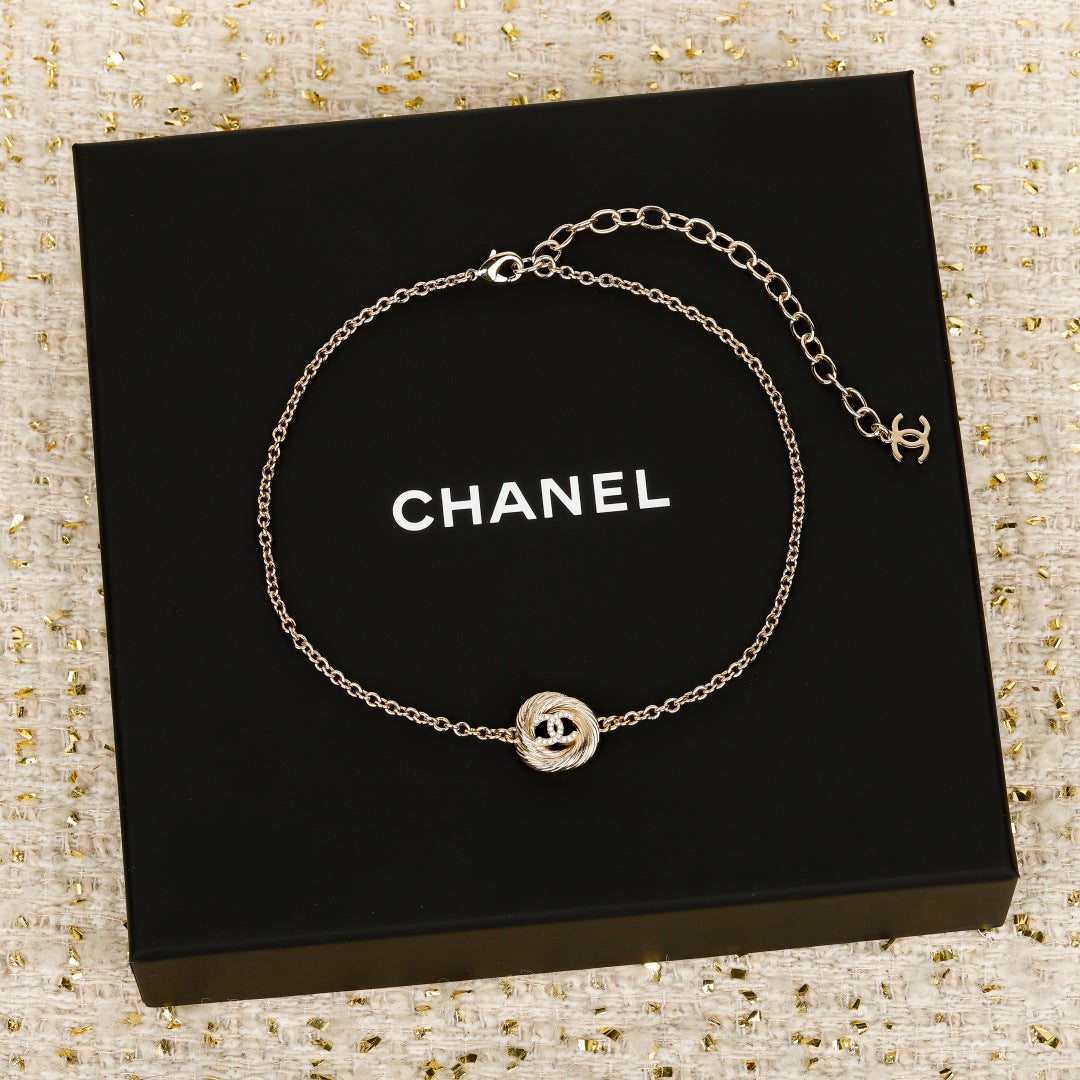 25ss brushed rotating thread button necklace