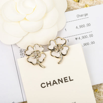 New four-leaf clover double C earrings