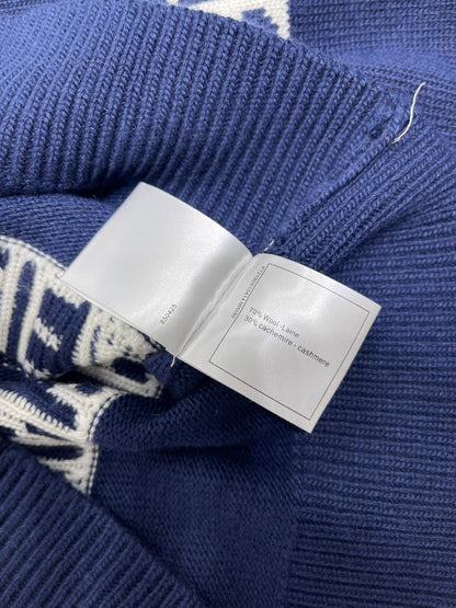 25fw Striped crochet round neck long sleeved cardigan