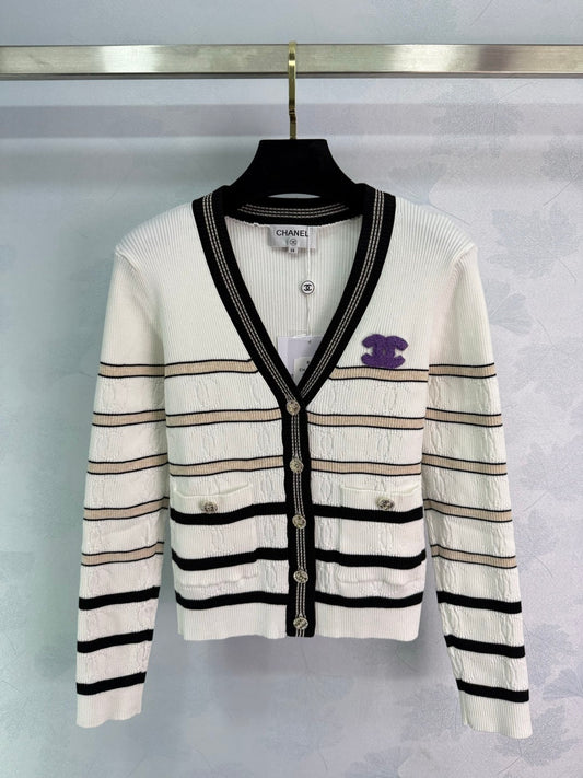 25fw Vertical pit striped knitted cardigan