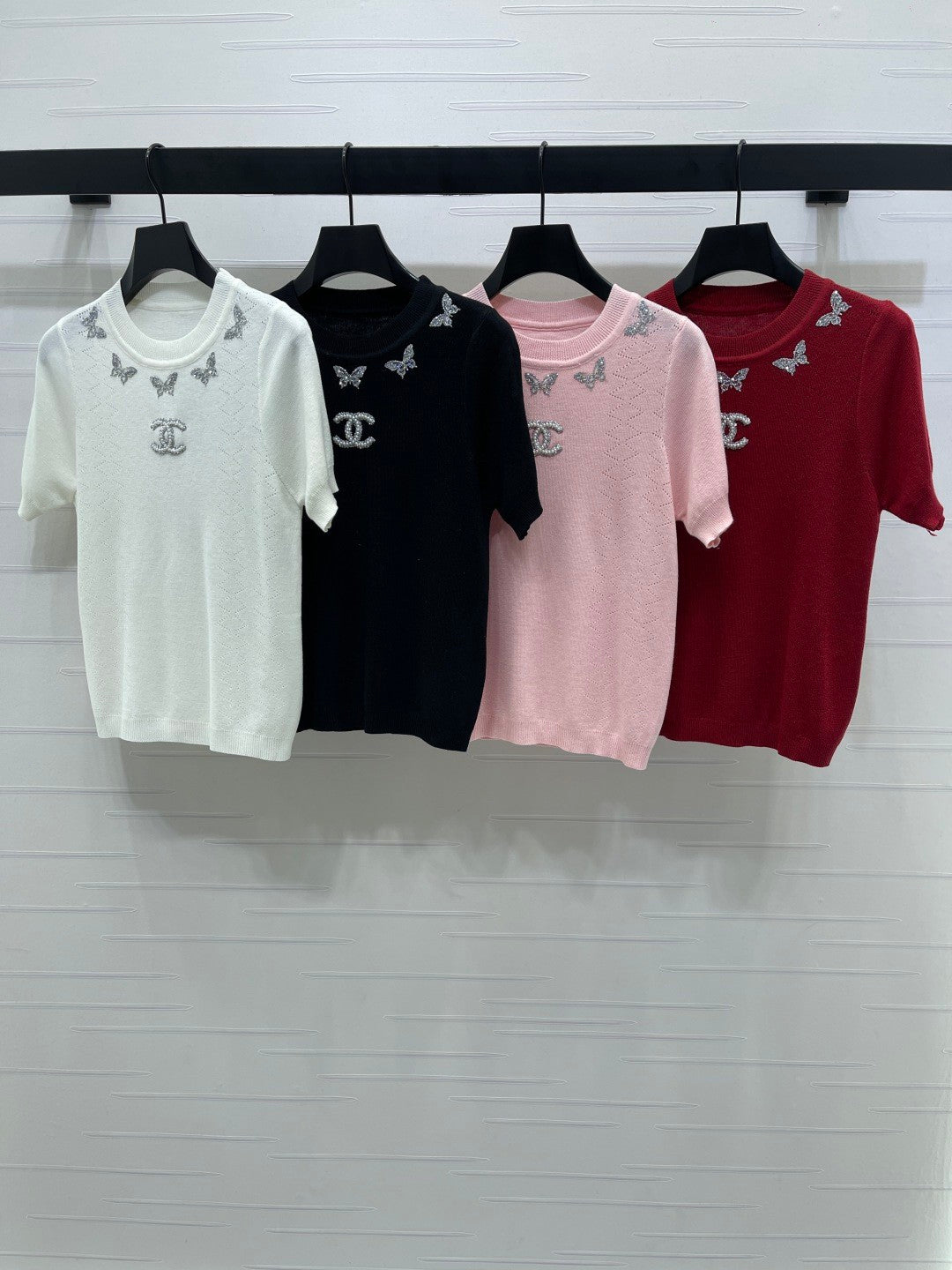 25fw Butterfly Embroidered Knitted Short Sleeve