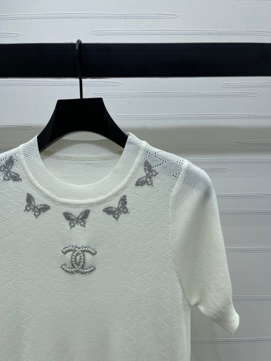 25fw Butterfly Embroidered Knitted Short Sleeve