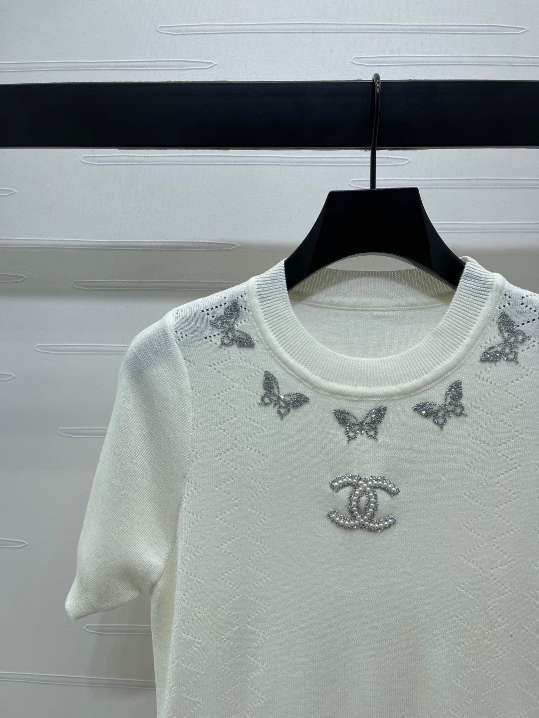 25fw Butterfly Embroidered Knitted Short Sleeve