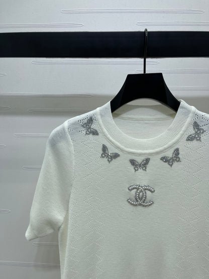 25fw Butterfly Embroidered Knitted Short Sleeve
