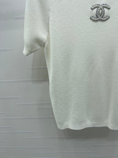 25fw Butterfly Embroidered Knitted Short Sleeve