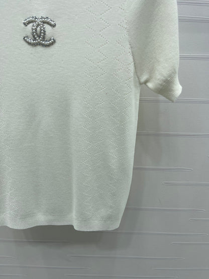 25fw Butterfly Embroidered Knitted Short Sleeve